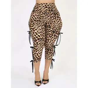 Elegant slim fit cropped pants, high waisted leopard print, comfortable hip lifting, tie sports pants, suitable for women's high waisted legsRAIMENTRY