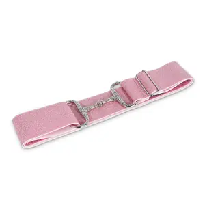 CELAEQ 1.5 inch, Equestrian Belt for Horseback Riding, Adjustable Elastic Belts for Girls, Belt for Riding Breeches (Sparkling Pink Glitter with Silver Rhinestone Buckle)