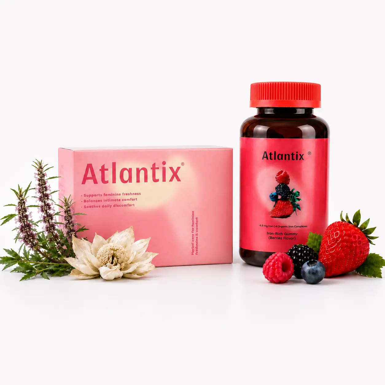 Atlantix Women's Wellness Bundle | Herbal Steam Pads + Iron Gummies | Daily Feminine Care & Iron Support
