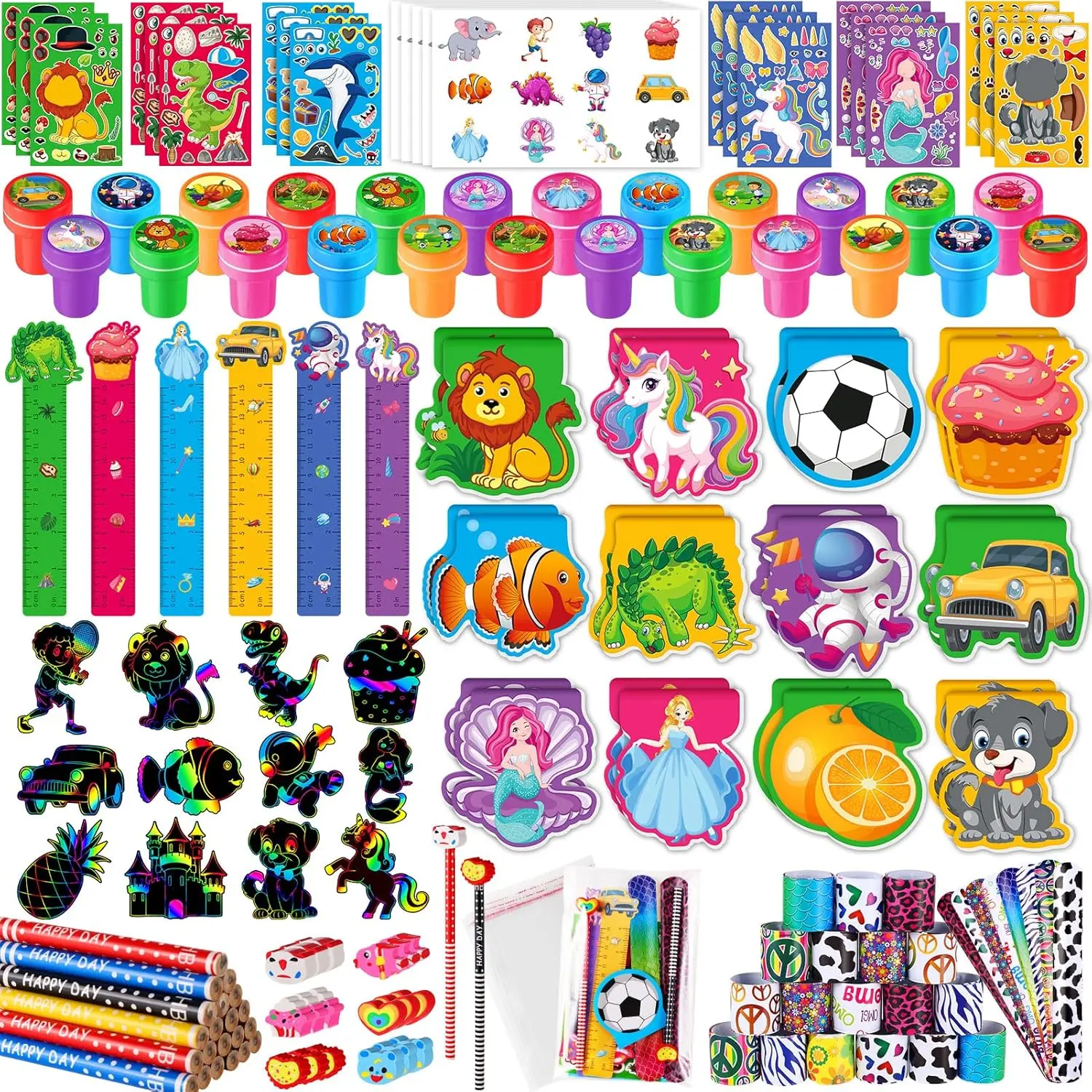 120 Piece Kids Party Favor Set – Stampers, Pencils & Stickers Bulk Classroom Supplies, Birthday Goodie Bag Stuffers, Pinata Fillers, Prize Rewards & Gift Pack for Boys & Girls Ages 4-12