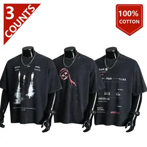 3-Pack Summer 100% Cotton Oversized Graphic T-Shirt for Men – Heavyweight Streetwear, Abstract Print, Soft Breathable Fabric, S-XXL, Machine Washable