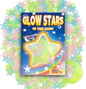 302 Pcs Glow in The Dark Stars Stickers for Ceiling Colorful Luminous Ceiling Stars Glow in The Dark,Adhesive Star Stickers Wall Decor,Perfect for Kids Room,Birthday Gifts Christmas Stocking Stuffers