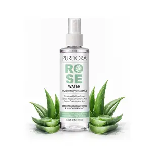 Purdora Rose Water Face Mist Toner with Aloe Vera & Hyaluronic Acid – Hydrating & Soothing Spray for Redness, Dry & Acne-Prone Skin – Natural, Alcohol-Free – 4.05 fl oz