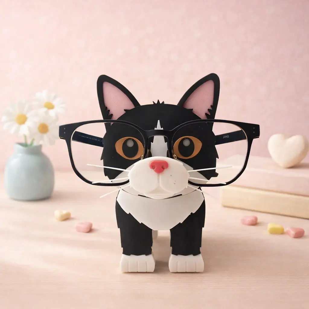 3D Tuxedo Cat Multi-Functional Organizer - Fun Desk Supplies, Cool Office Gadgets, Aesthetic Supplies for Glasses, Key & Earbud Storage (Computers & Office Equipment Desk Accessory)