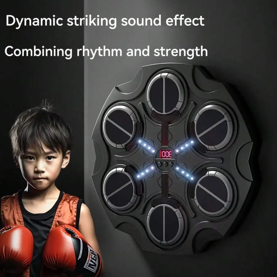 Multicolor Wall Mount Music Boxing Machine for Kids, Electronic Boxing Game with Bluetooth and Gloves, Rechargeable Battery Toy for Hand-Eye Training, Electronic Toy, Bluetooth Sync, Abs Plastic, 3 Years+, Unisex Kids, Children Aged 3 Years+