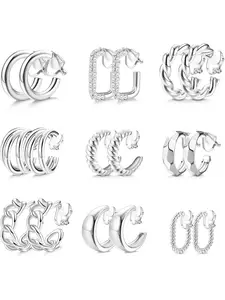 9 Pairs Clip on Earrings for Women 14K Gold Plated Chunky Hoop Clips Earring Trendy Clip on Hoop Earrings for Women Non-Pierced Fake Jewelry