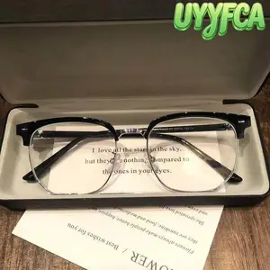 Unisex Browline Anti Blue Light Eyeglasses, Retro Semi-Rimless Two-Tone Metal Frame Eyewear, Fashion Eyewear Clear Lens Anti Eyestrain Glasses, Lightweight Comfort Fit Eyeglasses for Screen Time, Office Work, Daily Wear, Gaming and Casual Use summervibes