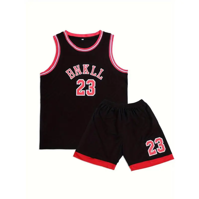 Two-Piece Set Boy'S Basketball Jersey Set, Contrast Binding Sporty Design Sleeveless Basketball Vest & Shorts, Summer Clothes For Kids Outdoor Sports, Sleeveless Jerseys Boys, Sports Clothing # Boys Ninja Turtle Pants Set # summer fashion trend
