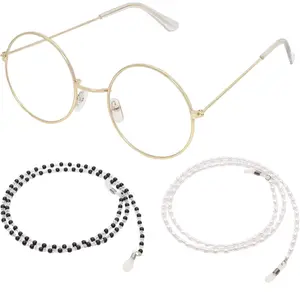 Grandma Glasses Old Lady Costume Accessories 100th Day of School Granny Glasses with 2 Beaded Sunglasses Chains