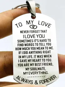 Cute Letter Pattern Slogan Metal Keychain, Stainless Steel Keychain For Men & Women, Fashion Keychain For Car Keys, Key Ring, Gift For Boyfriend & Girlfriend, Valentine's Day, Gift