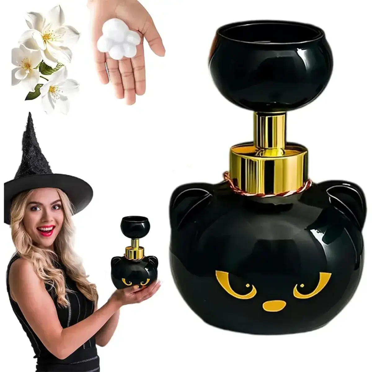 Cute Cat Paw Soap Dispenser, Automatic Touchless Foam Hand Wash Pump, 3D Paw Design Foaming Hand Soap Pump Bottle, Refillable Foam Soap Dispenser for Bathroom Kitchen Sink, Kawaii Halloween Decor, Cat Lover Gift, Halloween Gift