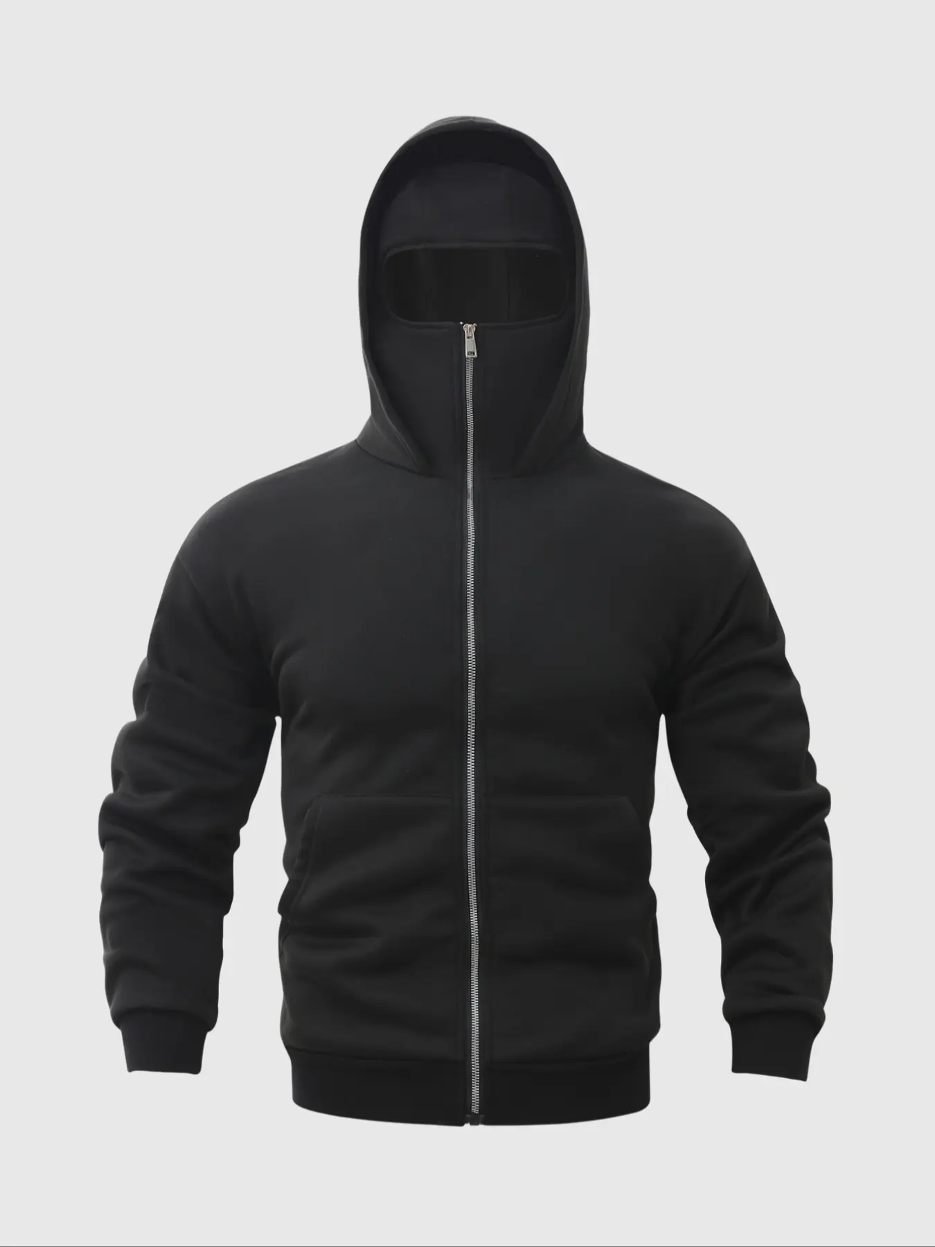 Men's Winter Warm Hooded Sweatshirt with Zipper Face Mask Design, Casual Outdoor Sports Jacket, Fleece Lined Pullover for Cold Weather, Casual Sports Hoodie