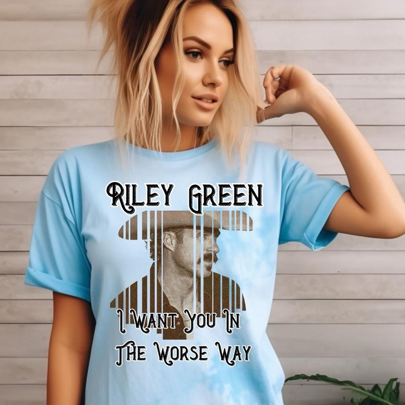 Riley Green Cottagecore T-Shirt - Classic Fit 100% Cotton Casual Style Short Sleeve Tee in Various Colors - Sweatshirt & Hoodie Options Available - Green, Spandex, Streetwear, Check, Flat, Comfort - Womenswear, Summer, Top, Crewneck, Blue Maternity