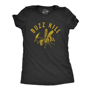 Womens Buzzkill T Shirt Funny Sarcastic Killer Bee Joke Knife Graphic Tee for Ladies Funny Womens T Shirts Cute Vintage Fashion Casual Ladies T-Shirt Gift Funny Sarcastic Top Women's Novelty Tees Black