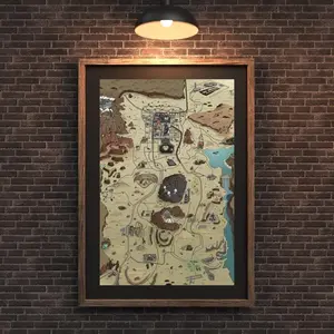 [FAST SALE UP TO 45%] Fallout New Vegas Map Poster, Cartoon Style Mojave Wasteland Wall Art, Retro RPG Game World Print, Gamer Decor, Unframed Print Only