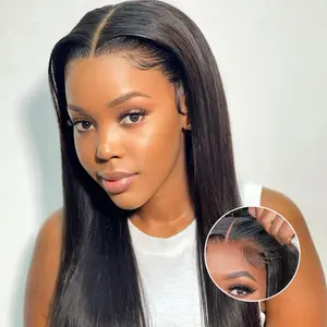 13x4 Straight Lace Front Wig Human Hair Pre Plucked With Baby Hair Natural Color 180% Density Transparent Lace Front Wig For Women Natural Appearance black woman natural hairline