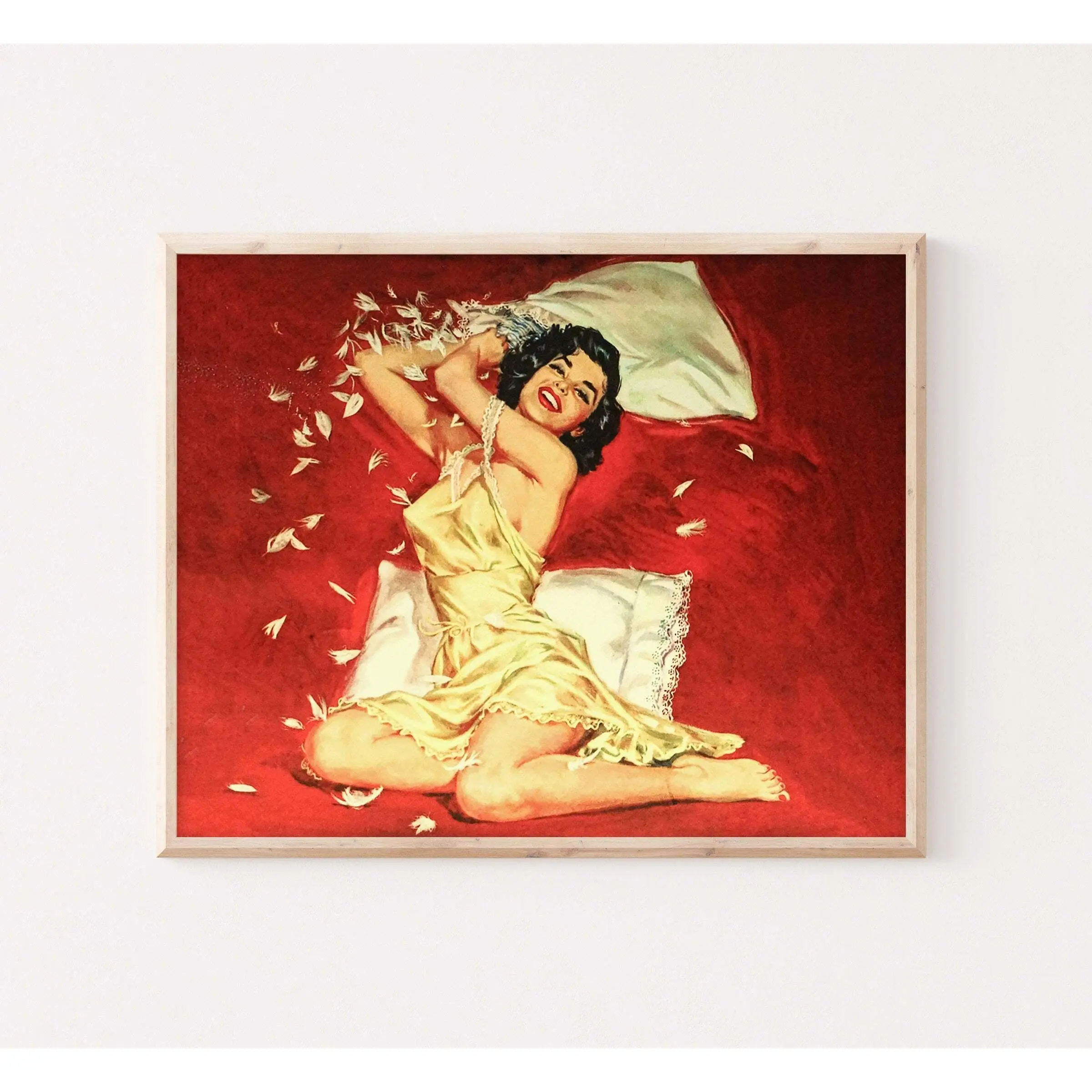 Pin Up Girls Vintage Poster from 1950s | Pinup girl Pillow Fight | Coquette Room Decor | Sexy Retro Poster & Bedroom Print POSTER
