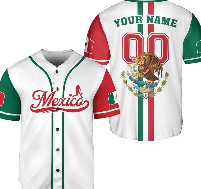 Mostprints Custom Mexico Baseball Jerseys Mexican Eagle & Flag Shirt for Teams, Mexico Shirts for Men & Women Size S-5XL (3XL)