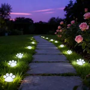 4-Piece Solar White Light Pet Footprint Lights, Solar Outdoor Waterproof Safety Lights, Smart Solar Lights, Solar Outdoor Garden Lights, Nighttime Lawn LED Path Lights, Landscape Decorative Lights, Fall Decorations, Christmas Decorative Lights