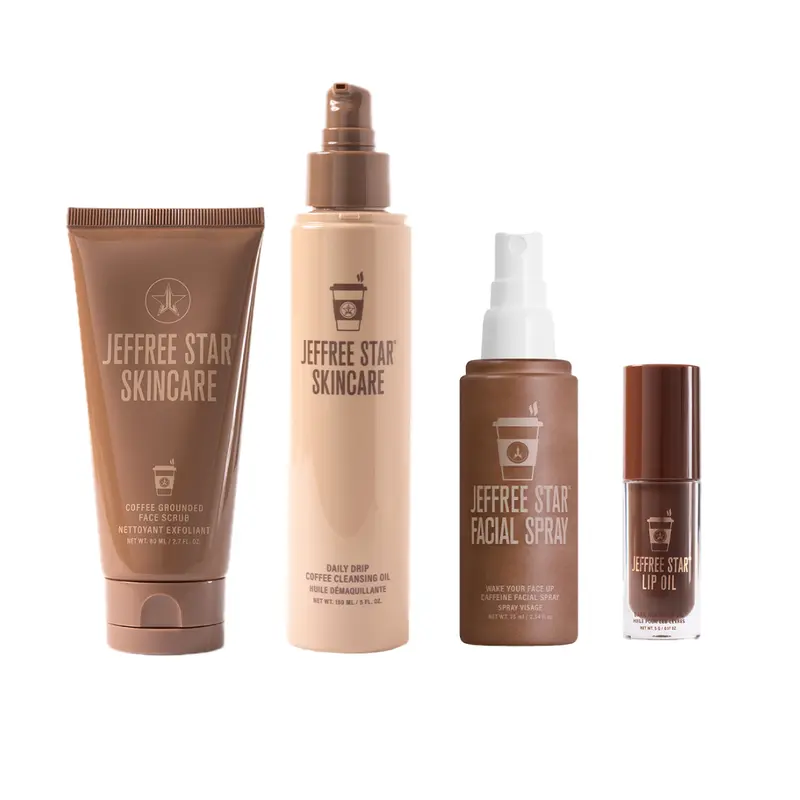 Rise & Grind Kit - Includes Daily Drip Coffee Cleansing Oil, Coffee Grounded Face Scrub, Wake Your Face Up Caffeine Face Mist, & Dark Roast Lip Oil
