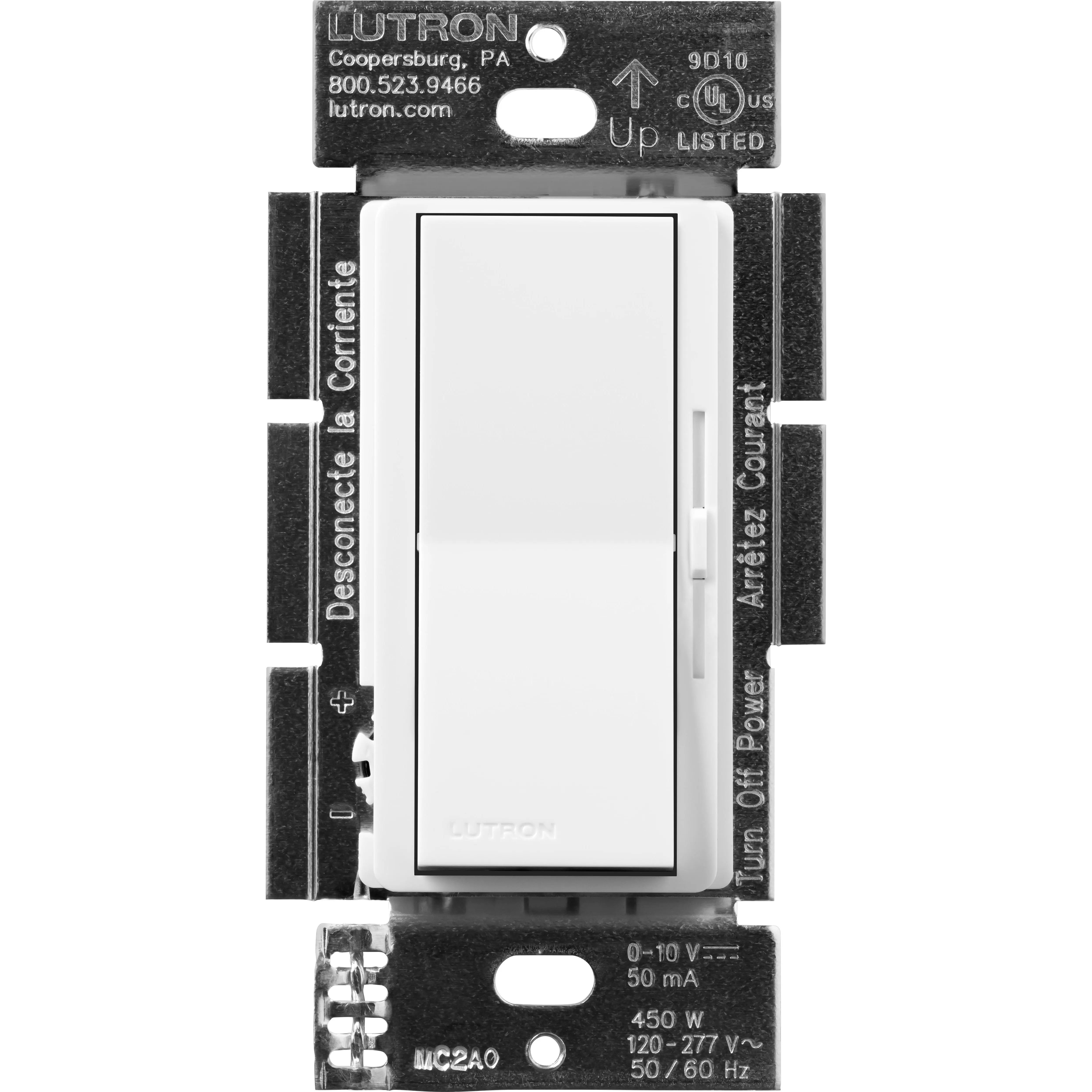 Lutron Diva 0-10V Dimmer Switch, 8A, 50mA Sink, Single-Pole/3-Way, No Neutral Required, 120V, DVSTV-WH, White