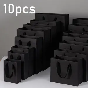Black gift bags! 10pcs Vertical Black Paper Shopping Bags with Handles—Large-Capacity Retail Tote for Weddings, Shopping, Parties, Birthdays, Holidays, Party Favor Packs. Ideal for Clothes, Crafts, Groceries, Business & Boutique Use