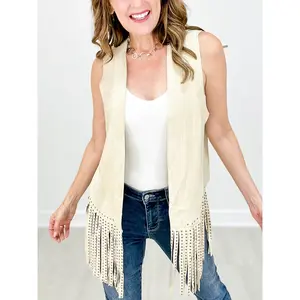 SUEDE VEST WITH STUDDED FRINGE