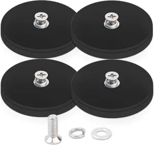 4Pack Rubber Coated Neodymium Magnets, 30LBS Mounting Magnets, Heavy Duty, Anti-Scratch, M4 Threaded Studs for Signal Light, Mirror, Camera, License Plate Magnetic Mount