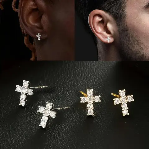1 Pair Elegant Minimalist Cross Earrings with Sparkling Synthetic Zirconia Stones for Men & Women - Lightweight Durable Cross Design, Suitable for Daily Wear, Wedding, Party Jewelry Gift - Year-Round Versatile
