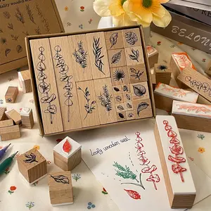 22 Pcs Plant Wooden Rubber Stamps Set, Vintage Plant Decorative Wooden Stamps DIY Craft Wooden Rubber Stamps for DIY Craft, Letters, Scrapbooking