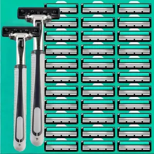 Classic Dual Layer Men's Safety Razor, 1-2 Blade Holders, 24-90 Blades, Stainless Steel Daily Manual Shaver, Interchangeable Blades, Replaceable Blades, Razors Set, Body Shaving
