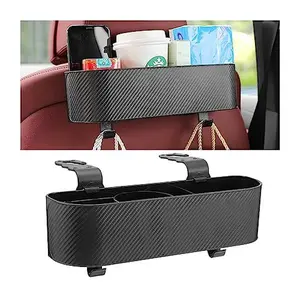 Car Headrest Backseat Organizer with Cup Holder, Seat Back Hanging Storage Box with Hooks, Multi-Functional Drink Pocket Food Snack Phone Tray for Kids, Car Travel Accessories (Black)