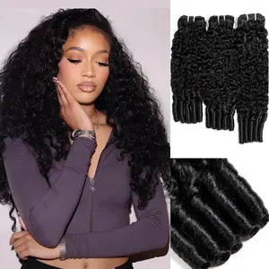 Burmese Curly  Human Hair 20 22 24 Inch 3C4A Quick Weave with Spiral End  Unprocessed Burmese  Hair Extension 3 count Water Wave Human Hair for Women  Black