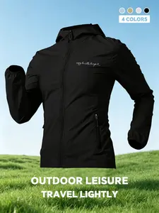 enjoy the little things Handwritten Text Print Women Summer Hooded Zip Up Skin Coat Jacket Four Colors Optional Soft Skin Friendly Comfortable Loose Breathable Lightweight Fashion Casual Outdoor Camping Hiking Cycling Commuting Daily Travel Vacation Must