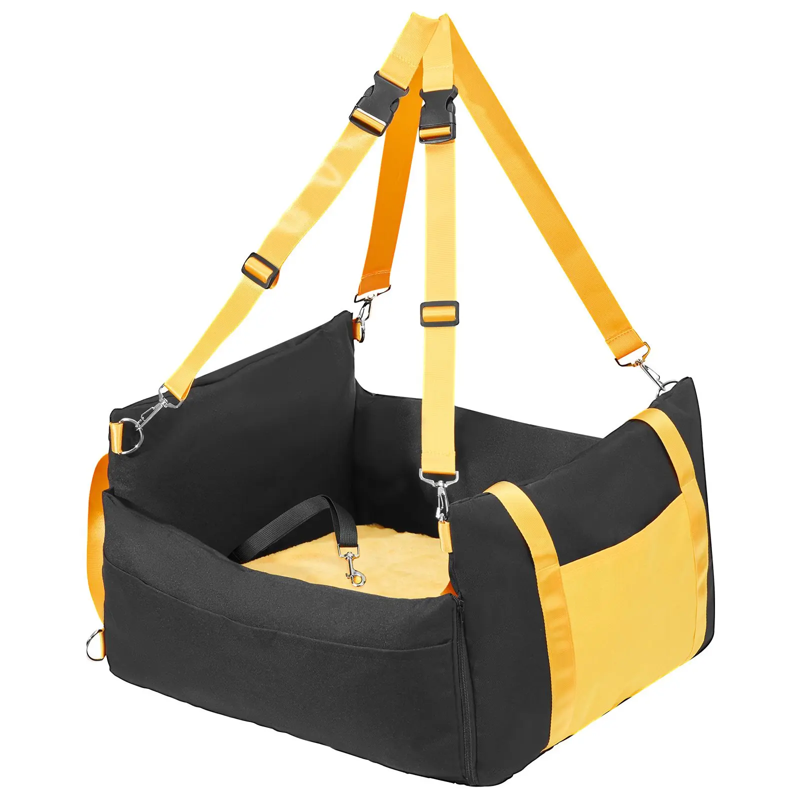 Dog Car Seat, Waterproof Dog Booster Seat for Car with Side Handles and A Storage Pocket, Clip-On Safety Leash and PP Cotton Filling, Dog Car Bed for Small Dog up to 25lbs, Black
