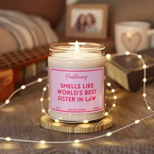 Smells Like World's Best Sister In Law Soy Candle -- 9 oz -- Funny Sister in Law Candle Gift Box, Sister in Law Birthday Gift, Sister in Law Christmas Gift, Gifts for In Laws, Worlds Best Sister in Law
