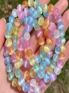 Candy Cat Eye Bead Strand for DIY Bracelet Making, Boho Y2K Style, Shimmering Glossy Beads, Perfect for Handmade Custom Jewelry & Creative Gifting