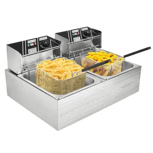 Kerilyn 22.8/6.5 QT Deep Fryer with 2 Baskets & Lids, Commercial Deep Fryer with Temperature Control, Stainless Steel Fryer, Countertop Fryers for Home Kitchen and Restaurant, 5000W