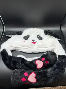New Color 53-60cm hand wash winter Imitation panda hair panda ears, hats, scarves winter woolen neck ear moving winter hat H79d