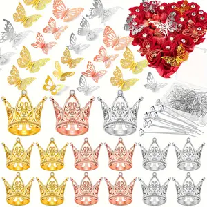For Weddings, Birthdays & Anniversaries, Bouquet & Cake Decoration Complete Solution, 3 Color Crown Butterfly Bouquet Accessories, Complete with Crowns Butterflies Pins, Effortlessly Handle Holiday Decoration Setting, 152 Pack