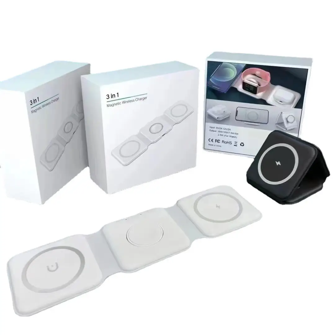 3 in 1 Wireless Charger for iPhone, Not suitable for Android, Magnetic Foldable 3 in 1 Charging Station, Travel Charger for Multple Devices for iPhone