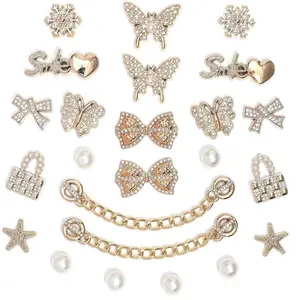 Bling Shoe Charms with 2 Sparkling Chains, LOVE & Queen Letters, Pearls, Rhinestones, Flower Charms, DIY Accessories for Shoes, Women’s Sports Footwear Add-Ons for Party & Birthday Favors