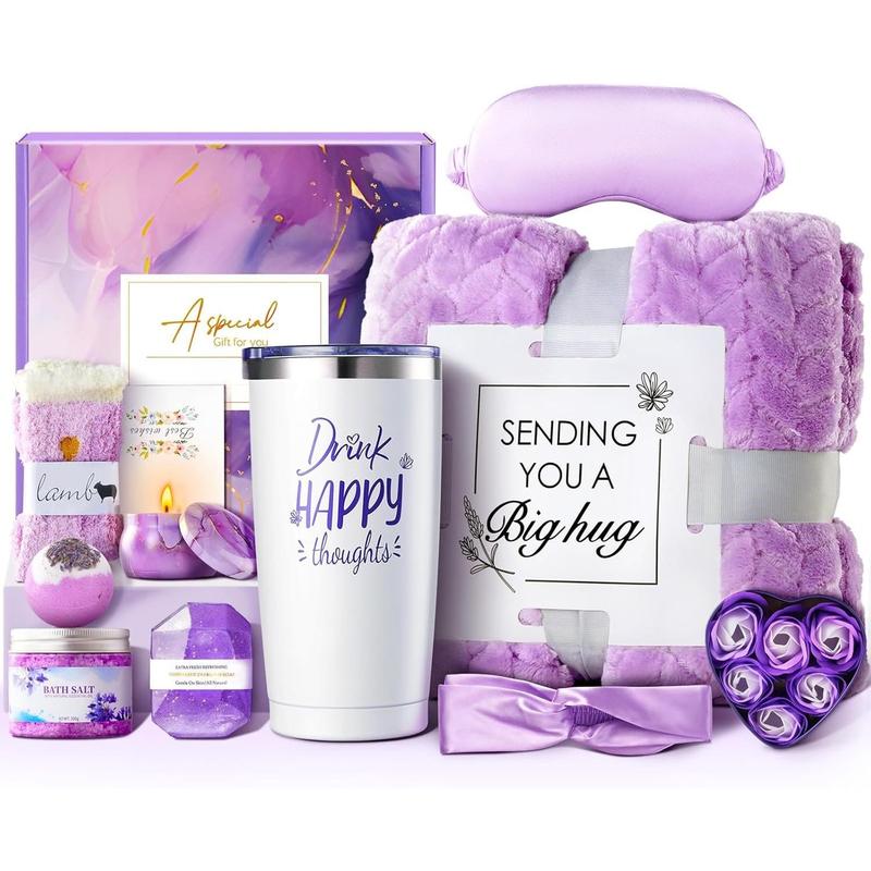 Christmas  for Women, 12 count Get Well Gifts for Her,   Basket for Mom, Wife, Girlfriend, , Purple Happy Birthday Gifts Set, Thank You  Relaxing Self Care Gifts - Lavender