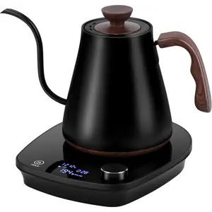 Gooseneck Electric Kettle Intelligent Temperature Control Stainless Steel Inner Quick Heating 1000W 0.9L Black for Pour Over Coffee Brew Tea Boil Hot Water