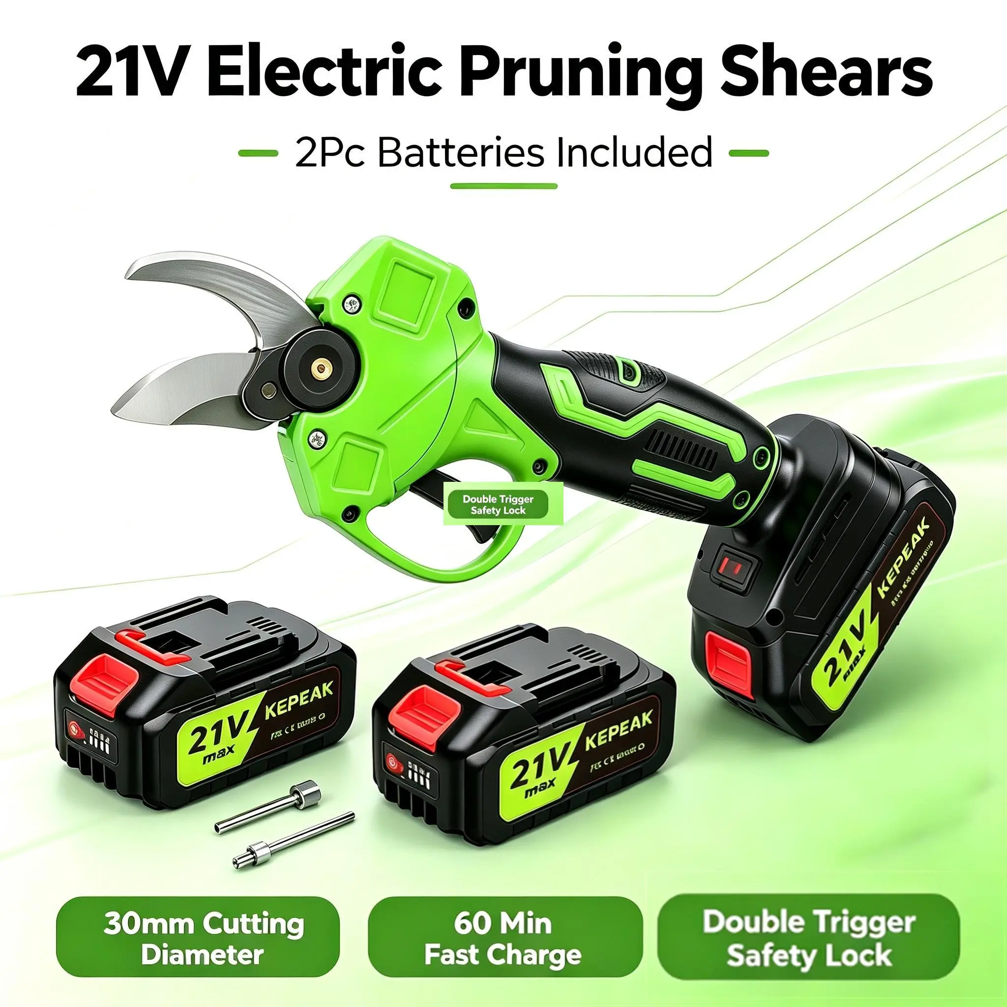 ToolUpgrade Portable Electric Pruning Shears Set, 2.2lb SK5 Branch Cutter with US Charger & 2pack Battery Set, 60 Minutes Runtime Pruners Tree Trimmer for Garden Trimming