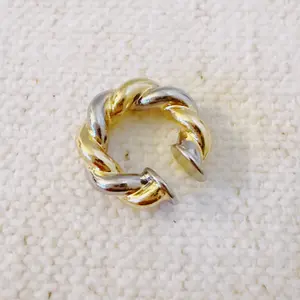 Twisted Gold and Silver Braided Ear Cuff – Stylish No-Piercing Metal Statement Jewelry for Unique Fashion