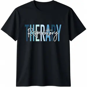 100% Cotton Unisex-Adults Respiratory Therapist RT Nurse T-Shirt Black Short Sleeve Cotton Blend Funny Design Henley Collar
