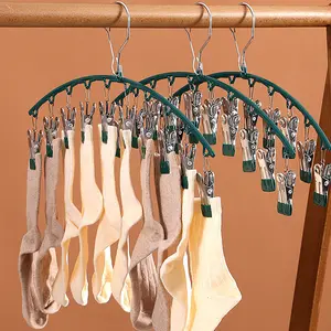Stainless Steel Clothes Drying Hanger Windproof Clothing Rack 10 Clips Sock Laundry Airer Hanger Underwear Socks Holder Hangers