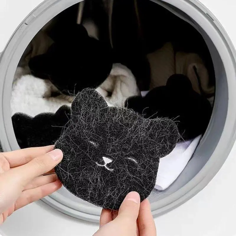 Polyurethane Bear Sticky Sponge Pet Hair Remover Laundry Balls - Durable Home Laundry Tools and Cleaning Accessory, Machine-Washable, About 1-2 cm, No Disposable Waste, Pack of 2/4 for Washing Machine/Dryer, Black