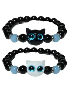 Cute Cat Charm Decor Glow in The Dark Design Beaded Bracelets, Trendy All-match & Exquisite Jewelry for Women & Men As Gift for Party, Daily Clothing Decor